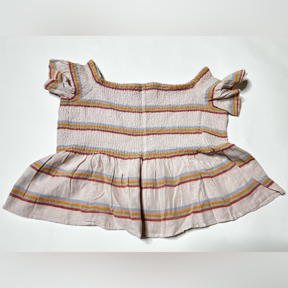 Smocked Crop Top Peplum Cropped Fitted Shirt Pastel Stripes Summer Casual Beach - Picture 3 of 17